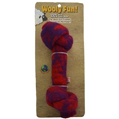 One Pet Planet Wool Knotted Bone Chew Toy, 4.5-Inch, Red