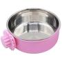 Daycount Pet Feeder Dog Bowl Stainless Steel Food Hanging Bowl Crates Cages Dog Parrot Bird Pet Drink Water Bowl Dish Accessory (S: 4.5x2, Pink)