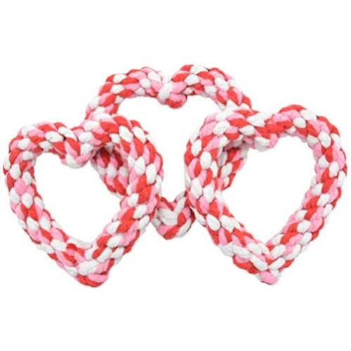 Barleygoo 3PCS Valentines Day Dog Rope Toys Heart Shaped Durable Chew Toy for Small to Medium Dogs