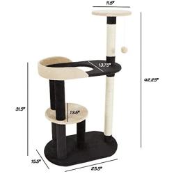 PETMAKER Cat Tree 3 Tier with 2 Scratching Posts, 42.25'', Black and Tan