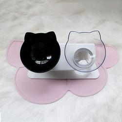 Luck Dawn Double Dog Cat Bowls with Raised Stand, 15 Degree Tilted Design Neck Guard Stand Raised Pet Food Water Feeder Bowl for Cats or Small Dogs