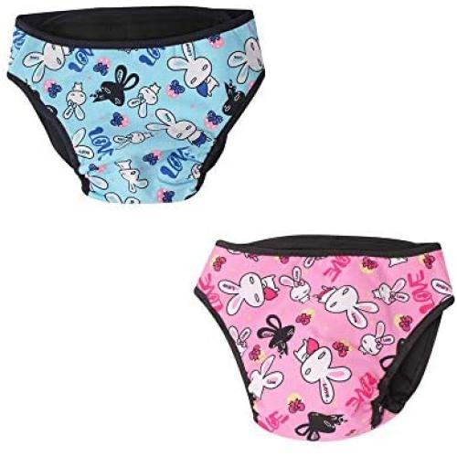 Comidox Premium Dog Diapers Female (Pack of 2) with Velcro Washable Reusable Sanitary Panties for Small to Large Dogs S Rabbit ?€損ink Rabbit -Blue