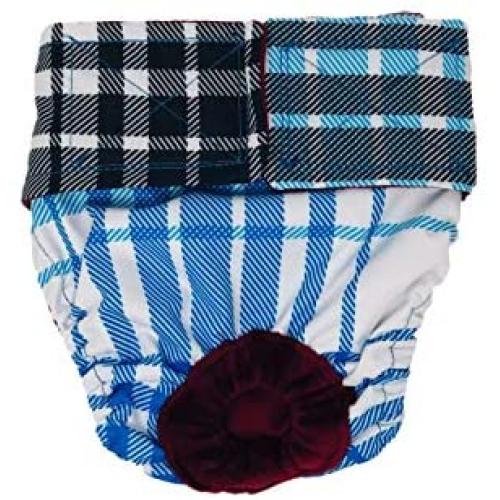 Barkertime Swim Diapers for Hydrotherapy Dogs - Made in USA - Blue Plaid Waterproof Swim Diaper for Dogs