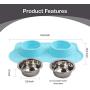 Pet Food and Water Bowls with 2 Stainless Steel Bowl & No Spill Non-Skid Silicone Mat Dog Cat Puppy Kitten Double Feeding Bowl 350ml x 2 (Blue)