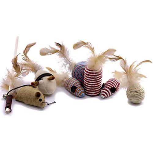 JKYP Pet Cat Stick 7-Piece Set Cat Toys Tease Cat Set Small Fish Wooden Rod Mouse Tease Cat Stick Cat Toy