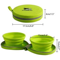 ALL FOR PAWS Collapsible Dog Bowl Silicone Double Dinner Dog Bowl Portable Pet Feeding Watering Dish for Walking Parking Traveling, Green