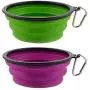 Large Collapsible Dog Bowls, 34oz Portable Foldable Travel Water Bowl Food Dishes with Carabiner Clip for Traveling, Hiking, Walking, 2 Pack ( Purple+Green ) Large Collapsible Dog Bowls, 34oz Portable Foldable Travel Water Bowl Food Dishes with Carabiner Clip for Traveling, Hiking, Walking, 2 Pack ( Purple+Green )