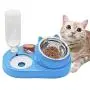 3-in-1 Cat Feeding Bowls - Pets Water Food Bowl Set, 15°Tilted Food Bowl Set Automatic Water Bottle for Cats (Blue)