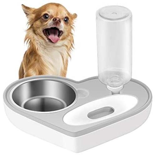 ASENVER Automatic Pet Feeder 2-in-1 Cat Feeding Dispenser Detachable Dog Water Bottle and Food Bowl Heart Shaped