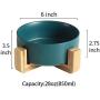 QFULL Ceramic Round Dog Cat Bowl - Durable Ceramic Food Water Elevated Dish for Pet,with Wood Stand,28 Ounces