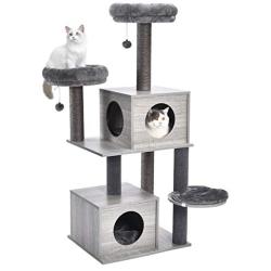 PAWZ Road from 51 to 57 Inches Cat Tree Modern Cat Tower Featuring 2 Super Large Condo, Sturdy Scratching Posts, and Removable Soft Perches