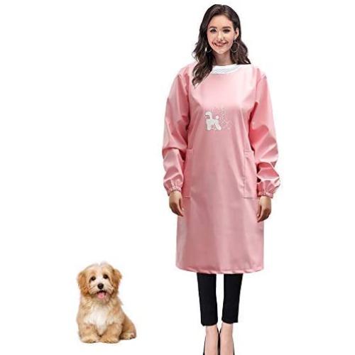 Noverlife PU Leather Pet Grooming Apron with Long Sleeves, Adjustable Waterproof Anti Static Anti Hair Dog Cat Groomer Apron Smock, 2 Pockets, for Pet Store Housework Cooking Dishwash Gardening - Pink Noverlife PU Leather Pet Grooming Apron with Long Sleeves, Adjustable Waterproof Anti Static Anti Hair Dog Cat Groomer Apron Smock, 2 Pockets, for Pet Store Housework Cooking Dishwash Gardening - Pink