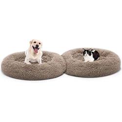 SAVFOX Long Plush Comfy Calming & Self-Warming Bed for Cat & Dog, Anti Anxiety, Furry, Soothing, Fluffy, Washable, Abbyspace, Marshmellow Pet Donut Bed