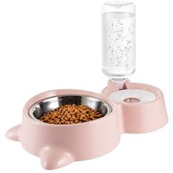 HXN Double Dog Cat Bowls, Water and Food Bowl Set with Detachable Stainless Steel Bowl, Automatic Water Dispenser Bottle, Pet Feeder for Small Medium Size Dog Cat