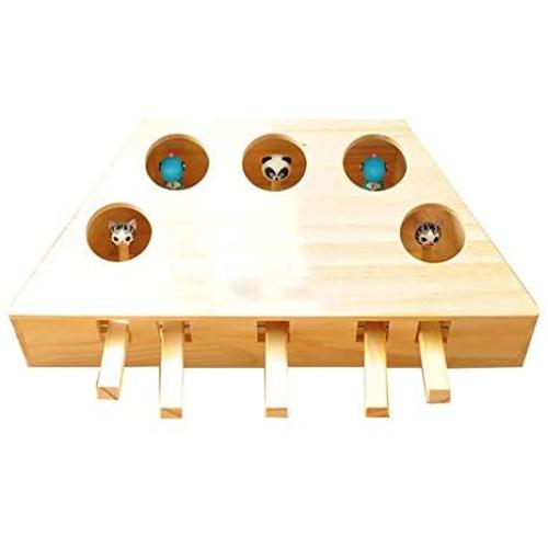 Yuanhong Interactive Cat Hunt Mouse Toys, Wooden Whack-a-mole Indoor Cats Funny Punch Game Toy, Kitten Puzzle Toy