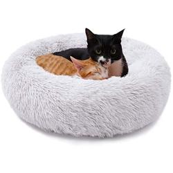 PEOPLE&PETS Calming Dog Bed, Long Plush Cat Bed, Anti-Anxiety Sleeping Donut Cuddler, Warming Pet Bed, with Anti-Slip & Waterproof Bottom