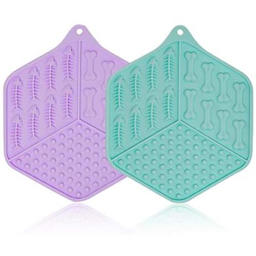 2-Pack Silicone Dog Lick Mat,Pet Licking Mat for Dogs & Cats,Fun Alternative to Slow Feeder Dog Bowls,Boredom Buster, Calming Mat for Anxiety Relief,Perfect for Peanut Butter,Yogurt or Pumpkin Sauce