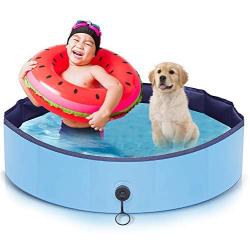 AIIYME Dog Pool, Pet Pool Dog Swimming Pool Portable PVC Leakproof Collapsible Bathing Tub Kiddie Pools with 4 Repair Patches and Pet Brush for Small Dogs Cats and Kids（32X8inches/80X20cm）