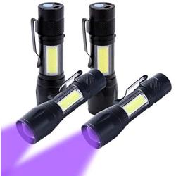 KunHe Black Light Mini Small and Lantern Combo Usb Rechargeable UV Flashlights 395 nm Ultraviolet Blacklight Detector for Dog Urine Pet Stains and Bed Bug (Pack 4)