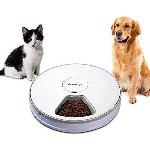 4pawslife 6 Meal Automatic Pet Feeder Food Dispenser with Digital Timer and Music Broadcast for Cats and Dogs