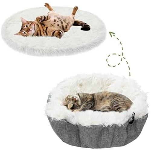 Furry Self Warming Cat Bed Mat - Foldable Convertible Plush Cat Sleeping Bag, Warm Comfy Pet Nest Pad Anti-Slip Calming Bed for Cat & Puppy