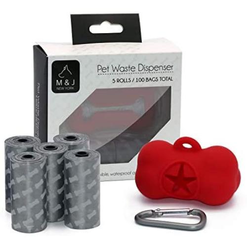 M&J Pet Supplies Dog Poop Bags for Waste Refuse Cleanup, Doggy Roll Replacements for Outdoor Puppy Walking and Travel, Leak Proof and Tear Resistant, Thick Plastic , 5rolls/100 Bags Red