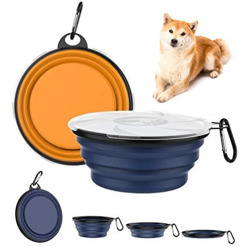 Lewondr Collapsible Pet Bowl, [2 Packs] Silicone Food & Water Travel Bowl Portable Dog Cat Bowls with Lids Expandable Pet Feeding Watering Cup Dish for Walking, Kennels & Camping