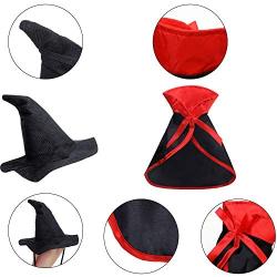 Weewooday 4 Pieces Halloween Pet Costume Set Including 2 Vampire Costume Cloaks 1 Pet Witch Hat and 1 Horn Hat for Cat and Dog Role Play Party Supplies
