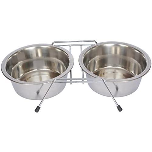 Iconic Pet 12-Cup Stainless Steel Double Diner with Wire Stand for Dog or Cat