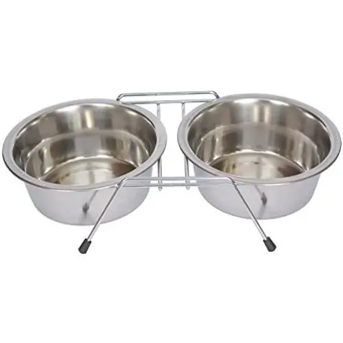 Iconic Pet 12-Cup Stainless Steel Double Diner with Wire Stand for Dog or Cat Iconic Pet 12-Cup Stainless Steel Double Diner with Wire Stand for Dog or Cat
