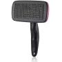 Mile High Life Self-Cleaning Slicker Grooming Dogs Cats Brush | Under Coat Rake for Loose Fur | Long Short Haired Pet | Blue Pink Color | Comfy Message Head Relaxation | Push Button for Easy Clean