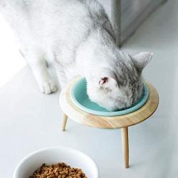 LORVOR Ceramic Pet Bowl Cat&Dog Food Water Basic Bowl with Adjustable Elevated Wooden Stand Protect Neck Joints Pet Feeding Bowls Easy to Clean Healthy Eating