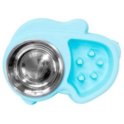 Slow Feed Anti-Choke Pet Bowl Feeder with Stainless Steel Metal Dog Water Bowl - Prevents Pets Eating Quickly Avoids Bloat - Squirrel Pattern (Green, Pink, Blue)