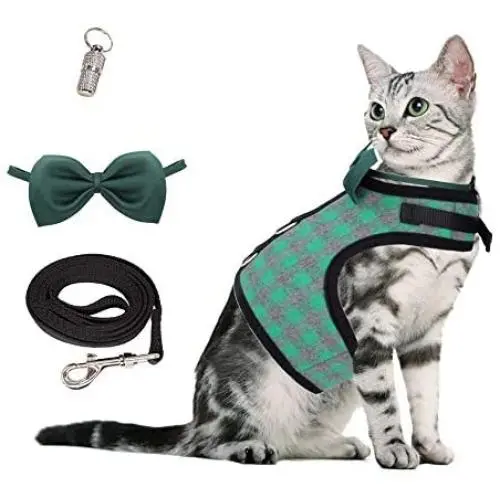 WONDERPUP Escape Proof Plaid Cat Puppy Harness and Leash Collar Set Adjustable Vest for Small Dogs WONDERPUP Escape Proof Plaid Cat Puppy Harness and Leash Collar Set Adjustable Vest for Small Dogs