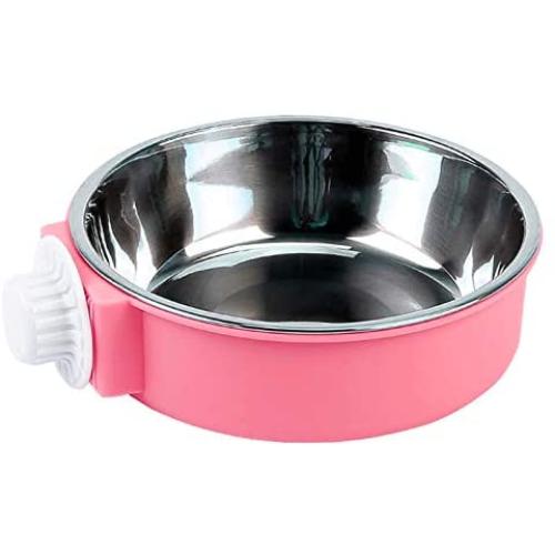 Lucky Interests Crate Dog Bowl, 2-in-1 Plastic Bowl & Stainless Steel Bowl Removable Hanging Food & Water Feeder Cage Bowl Coop Cup for Cat, Puppy, Birds, Parrot, Guinea Pigs