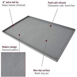 Leashboss Splash Mat and Skyrise Raised Feeder - XL Silicone Dog Food Mat (Gray) and Adjustable Elevated Dog Feeder - Modern Raised Dog Bowls Adjust to 3 Heights, 8'', 11'', 14''