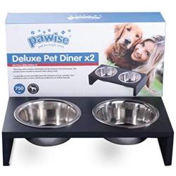 PAWISE Elevated Pet Feeder, Raised Dog Feeder Stainless Steel Bowl with Wooden Frame