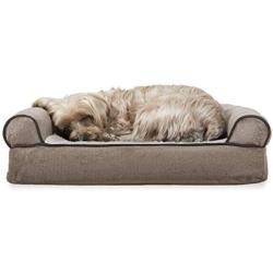 Furhaven Pet Dog Bed - Cooling Gel Memory Foam Faux Fleece and Chenille Soft Woven Traditional Sofa-Style Living Room Couch Pet Bed with Removable Cover for Dogs and Cats