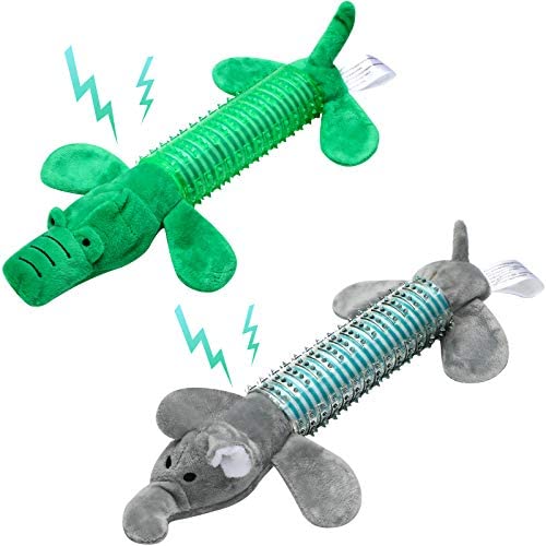 2 Pieces Plush Squeaky Dog Chew Toys for Medium and Small Dogs, Squeaky Plush Dog Toy Cute Animals Natural Puppy Toys for Pet Teething Toys Squeak Elephant Crocodile Interactive Dental Toys