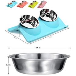UPSKY Double Dog Cat Bowls and Replacement Stainless Steel Dog Cat Bowl, Pet Feeding Station for Small Dogs and Cats,12oz