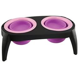 LOVE2PET Collapsible Dual Silicone Bowls with Stand for Dogs & Cats, Pink