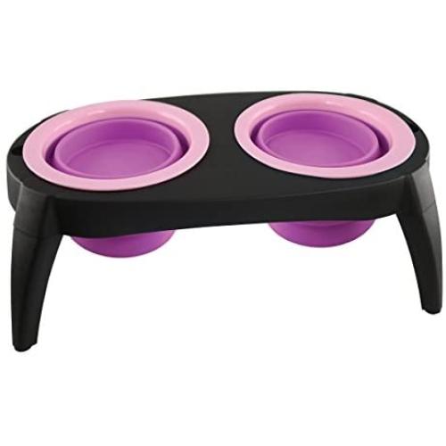 LOVE2PET Collapsible Dual Silicone Bowls with Stand for Dogs & Cats, Pink