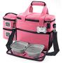 Mobile Dog Gear, Week Away Dog Travel Bag for Small Dogs, Includes Lined Food Carriers and 2 Collapsible Dog Bowl, Pink