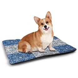 DayDayFun Moroccan Pet Mat Bed Large Set of Colorful Vintage Ceramic Tiles Arabesque Authentic Floral Forms Waterproof and Machine Washable Peach Orange Red