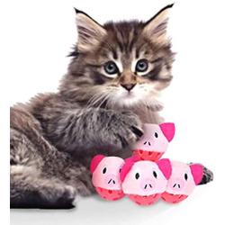 ocijf179 Cat Toy 3Pcs Frog Pig Shape Plush Bell Hollow Out Round Ball Cat Kitten Interactive Toy - Pink Pig
