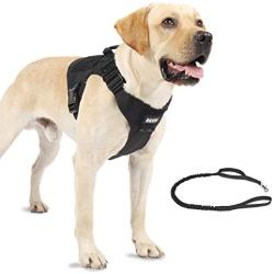 BLEP Tactical Dog Harness with Leash – Military Grade Nylon Dog Harness for Large Dogs – Tactical Vest with Comfortable Extended Pads – Metal Leash Attachment Points – Hook and Loop Panel
