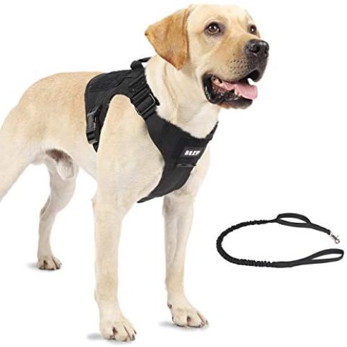BLEP Tactical Dog Harness with Leash – Military Grade Nylon Dog Harness for Large Dogs – Tactical Vest with Comfortable Extended Pads – Metal Leash Attachment Points – Hook and Loop Panel