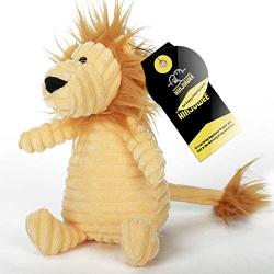 KINJUWEE Plush Corduroy Pet Toys, Durable Soft Plush Toys for Small and Medium-Sized Dogs, Sturdy Squeaky Dog Chew Toys, Chew Toys for Puppies, Lion, Yellow