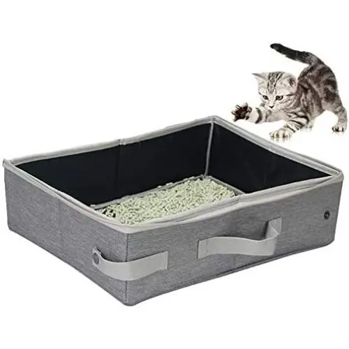 Portable Cat Travel Litter Box with Lid, Collapsible Car Cat Litter Box Waterproof and Easy to Clean