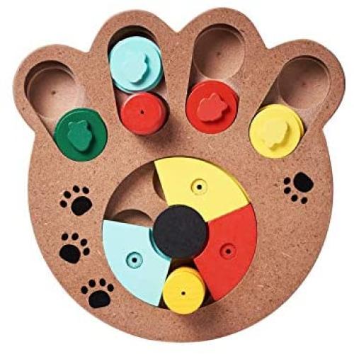 Wooden Interactive Puppy Dog Cat Feeder, Slow Food Treat Dispenser, Pet Mental Stimulation Shuffle Puzzle Toys Smart Games (Size A: 9.25''(L) 8.3''(W) 1''(H)) Wooden Interactive Puppy Dog Cat Feeder, Slow Food Treat Dispenser, Pet Mental Stimulation Shuffle Puzzle Toys Smart Games (Size A: 9.25''(L) 8.3''(W) 1''(H))